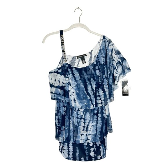 INC International Concepts Embellished One Shoulder Top in Blue - Sz L - New - Picture 1 of 6
